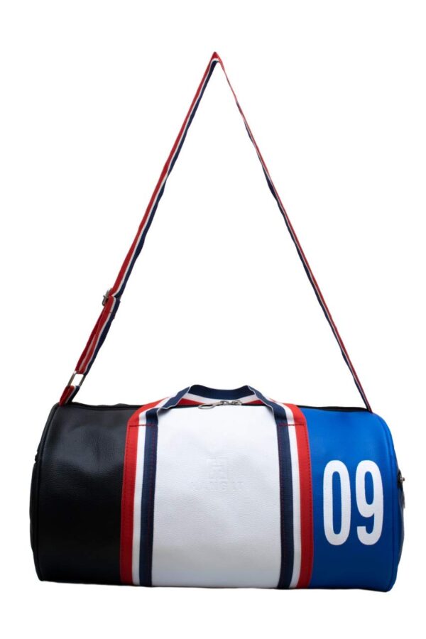 Hang IT Gym Bag Leatherette ll Duffel Bag ll Shoulder Bag for Men & Woman ll Emboss Logo (White & Blue & Black)