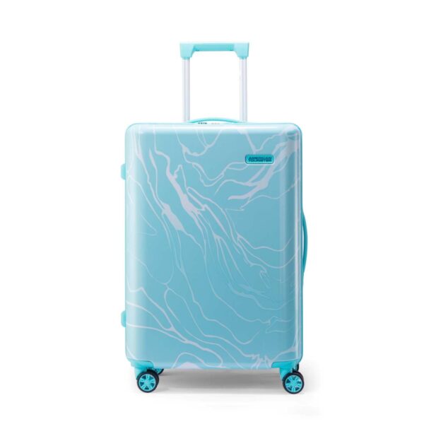 American Tourister Polycarbonate Amt Vicenza Sp77 TSA Spinner, Trolley Bag Blue Tint Womens Luggage with Print Body and Colour Match Components TSA Lock and Double Wheels, Hard, 4