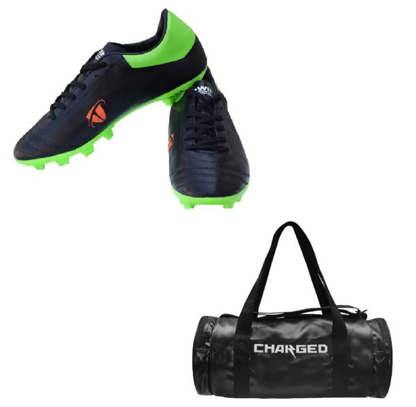 Charged Sports Bag Artize Black with Gowin Football Shoe Ace Black Lime Size-9