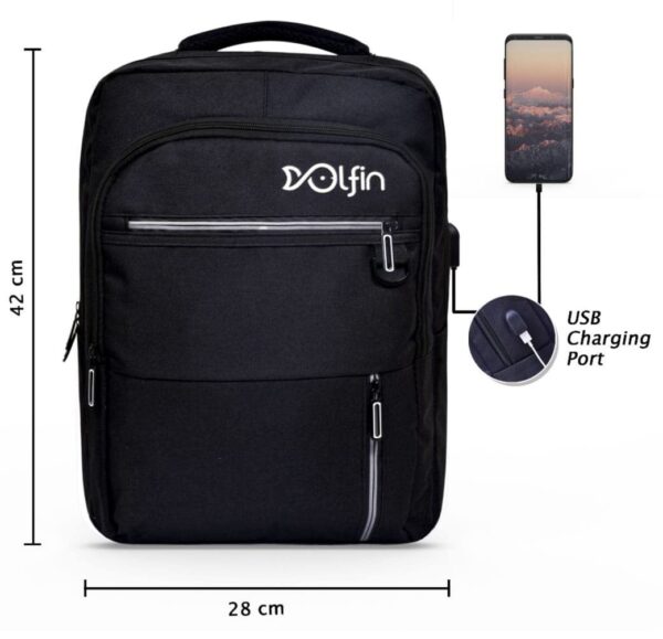 Dolfin WaterProof Unisex Laptop Backpack 32L with USB Charging Port C, 15.6 inch Compartment, Water-Resistant and Scratch Resistant, Premium Material Laptop Office Bag for Men and Women