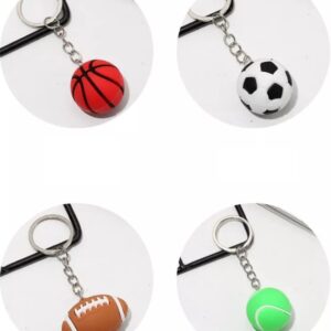 AK Store Set of 4 3D Silicone Rubber Sports Ball Keychain, Bag Backpack Car Hanging Ornament Ball, Sports Fan Keychain, Sports Reward Keyring (Basketball Football Rugby Tennis Ball)