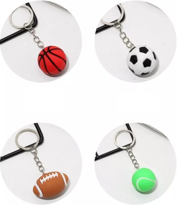 AK Store Set of 4 3D Silicone Rubber Sports Ball Keychain, Bag Backpack Car Hanging Ornament Ball, Sports Fan Keychain, Sports Reward Keyring (Basketball Football Rugby Tennis Ball)