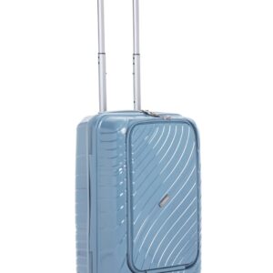 Arch Stripline Front Pocket Unisex Check-in Hardside Cabin Trolley Bag with Secure Number Lock System 360 Degree Rotating 8 Wheels (56 CM, Light Blue)