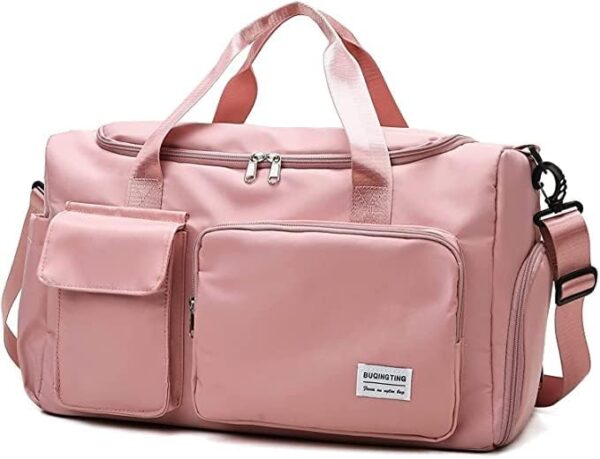 Sports Duffle Bag with Shoes Compartment, Weekend Travel Overnight Bag (Pink)