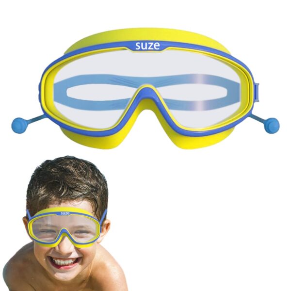 PROBEROS® Kids Leakproof Anti-Fog Yellow Swimming Goggles With Integrated Ear Plugs – UV Protection Comfortable Fit Adjustable Strap for Boys & Girls Aged 3-16 – HD Clear Vision Swim Eyewear