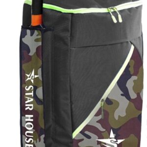 STAR HOUSE- Cricket Kit Bag Unique Design with Heavy Padded (BLACK GREEN ARMY)