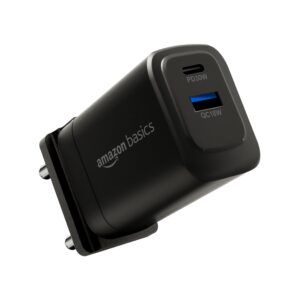 Amazon Basics 30W Dual Port GaN Charger | PD3.0 and QC3.0 PPS Fast Charging Compact Adapter with Foldable Plug (US/in Pins) |Without Cable (Black)