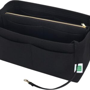 GREENSHEEP Purse Organizer Insert for Handbags, Premium Felt Organizer with Zipper Pocket (Medium, Black)