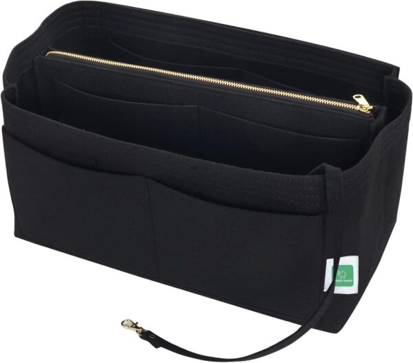 GREENSHEEP Purse Organizer Insert for Handbags, Premium Felt Organizer with Zipper Pocket (Medium, Black)