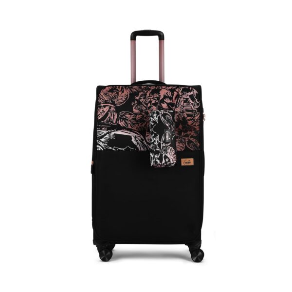 Genie Nylon Hazel 77Cm Trolley Bag, Soft Side Premium 8 Spinner Wheel Check-In Luggage- Black, Printed, Travel Bag For Women, 79 Cm,Large