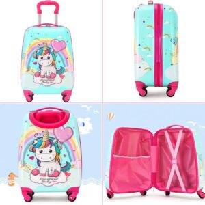 ADSON Alloy Steel ABS Kid’s Trolley 360 Rotating Hard Carry On Luggage Wheels Non-Breakable Unicorn 16 Inch Kids Rolling Suitcase with 4 Spinner Wheel Travel Trolley Bag Case(Sky Blue Unicorn)