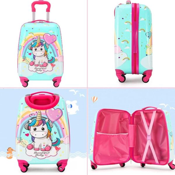 ADSON Alloy Steel ABS Kid’s Trolley 360 Rotating Hard Carry On Luggage Wheels Non-Breakable Unicorn 16 Inch Kids Rolling Suitcase with 4 Spinner Wheel Travel Trolley Bag Case(Sky Blue Unicorn)