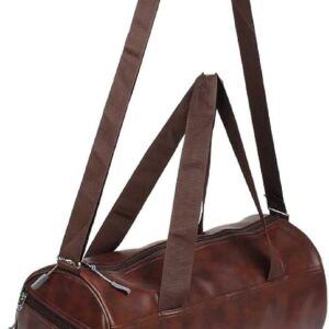 Salexa Best Sport Bag Durable Water Resistance Duffle Leather Round New Workout Gym Bag with Shoulder Strap for Stylish Men & Women (Printed Brown) Pack of 1