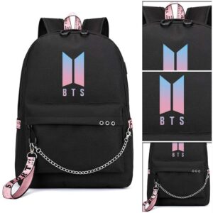 Fancyku 18 Litres Kpop Bts Bangtan Boys Casual Backpack Daypack Laptop Bag School Bag Bookbag Shoulder Bag With Usb Charging Port (Black 3)