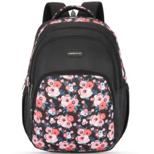 Lavie Sport Rosette 39L Printed School Backpack with Rain cover for Girls (Black)