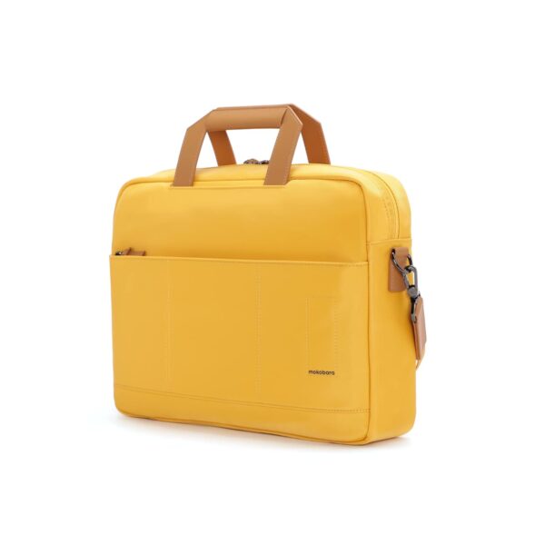 MOKOBARA The Briefcase with Adjustable Shoulder Strap Vegan Leather, Water Resistant, Fits Upto 15.6″ Laptops (Unisex, Yellow)