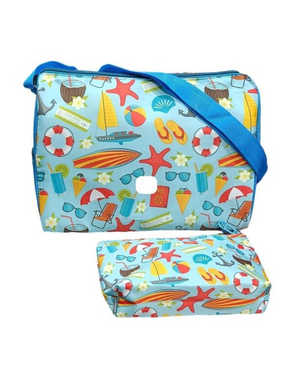 KidZeeNie ® Cute Printed Trianle Duffel Bag & Pouch Kids Combo Set| Sturdy Multipurpose Waterproof Organizer Matching Bag Set for Boys & Girls Outdoor Travel Gym Sports(PAC of 1) (Picnic)