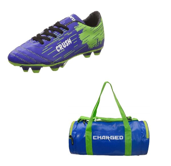 Charged Sports Bag Artize Blue with Gowin Football Shoe Crush Blue Green Size-9