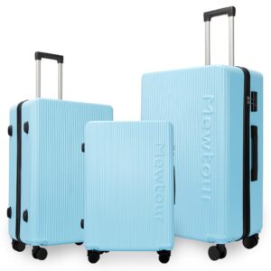 Mewtour 20″ 24″ 28″ Light Blue ABS Zippered Luggage Set, Lightweight with Telescopic Handle, 360° Spinner Wheels, TSA Lock Suitcase