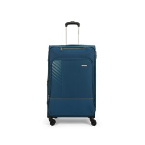 Aristocrat Vitara Plus Str Exp 8 Wheel 58 Cm Polyester Soft 8 Spinner Suitcase (Blue, Small)