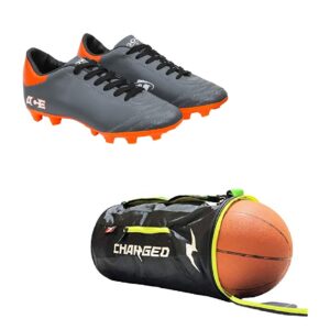 Charged Sports Bag Bueno Black Lime with Gowin Football Shoe Ace Grey Orange Size-5