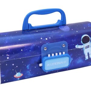 Toyshine Pencil Box With Code Lock Pen Case Large Capacity Multi-Layer Multi-Function Storage Bag Secret Compartment Pencil Box – Space Blue – Plastic