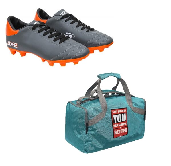 Charged Sports Bag Bouclier Stay Hungry Junior Cyan With Gowin Football Shoe Ace Grey Orange Size-5