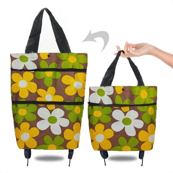 WISHBONE Bag Shopping Trolley Folding Portable Shopping Bags Vegetables Bag Food Organizer Trolley on Wheels Polyester Printed Design Foldable Durable Fabric, Metal Lightweight Trolley(Pack of 1)