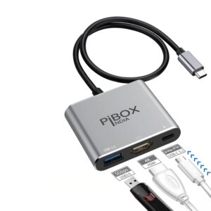 PiBOX India USB C to HDMI Adapter HDCP Support Aluminium Type C USB hub 3.1 to HDMI 4K/USB 3.0/USB C 3 in 1 Converter Cable Charging Port Adapter Cable for MacBook; Samsung Galaxy Note DEX (Grey)