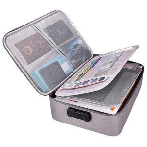 Handcuffs Travel File Organiser Multi Functional Waterproof 3 Layer Document Storage Bag with Lock for Passport Documents Files Certificates (Grey) (34cm x 25cm x 7cm)