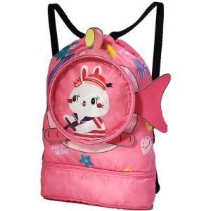 YUPPIN Swimming Bag for kids large storage Cute Cartoon Waterproof Backpack (Pink, Large- 42 cm)