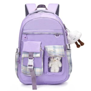 Tinytot 26 Liter, Stylish & Trendy With (Soft Toy Keychain) & Small Teddy Water Resistant High Storage School Bag College Travel Standard Backpack Bag For Girls & Women, 18 Inch (Lavender Purple)