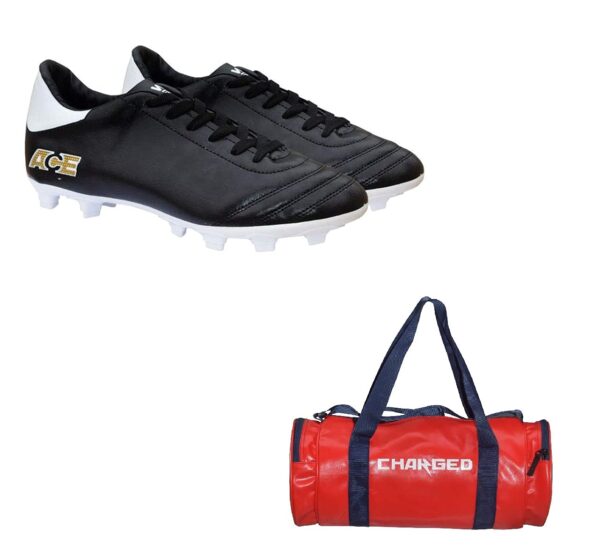 Charged Sports Bag Artize Red With Gowin Football Shoe Ace Black White Size-6