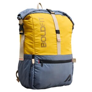 Boldfit Rolltop Bags for Mens 45 Ltrs+ Unfolded Overnight Backpack for Men Travel Backpack for Women with Sleeve Separator Travel Bag for Men Pack for Outdoor, Office Lightweight Backpack – YellowGrey