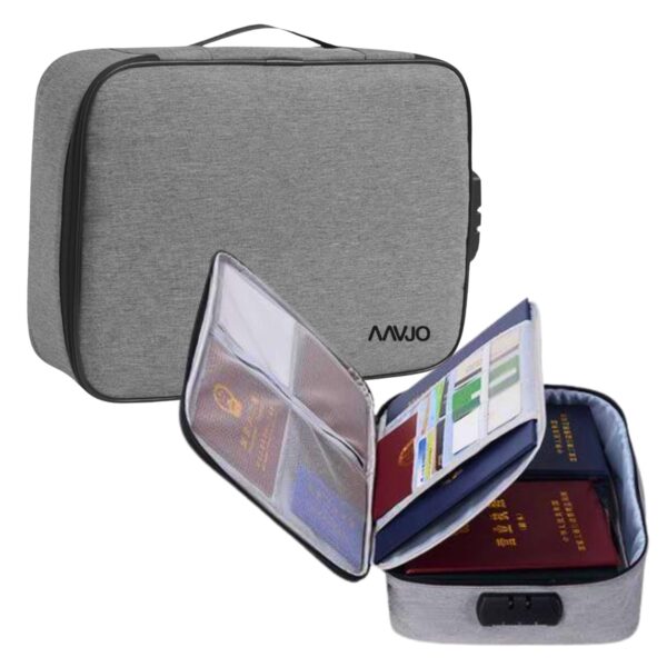 Aavjo Waterproof Multilayer Document File Storage Bag Organiser with Lock – Large (Black) (Dark Grey)