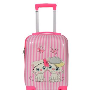 D’s PARADISE Kid’s 20 Inches Pink Standing Girl Doll with Dog Cartoon Print Polycarbonate Trolley Bag Suitcase for Baby Girl’s & Boy’s