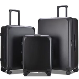 Verage Luxe Freeland Set of 3 Pcs (56 cms, 68 cms & 78 cms) Black Trolley Bags for Travel, Expandable Hardshell Suitcase with Spinner Wheels, TSA Approved Lock Luggage (20/24/28 Inch)