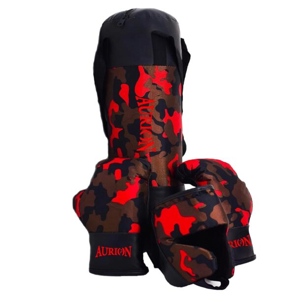 Aurion by 10 club Kids Boxing Set – 4 Pcs (Camo-Orange) | Gift for Boys and Girls | 2 Boxing Gloves | 1 Head Guard and 1 Punching Bag | Ideal for Home Play | Boxing Training for 4 to 12 Year Old Kids