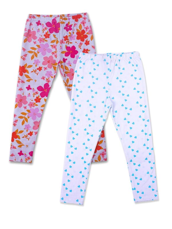 BEING IBAN Girls Printed Cotton White Leggings- 4 to 5 Years | Elasticated Waist | Pack of 2