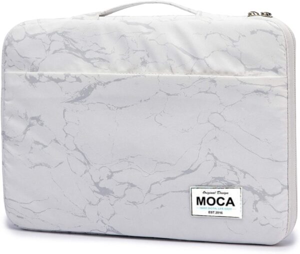 MOCA 360° Protective Canvas Bag Sleeve for 13, 13.3, 13.5 inch MacBook Air Pro/Universal Laptop 13 13.3 13.5 inch Laptop Sleeve Sleeves Hand Bag Carry case (White Marble)