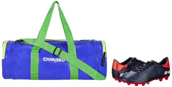 Charged Sports Bag Artize Blue with Gowin Football Shoe Ace Navy Red Size-8