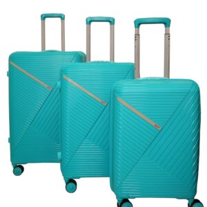 VIP 3 Pc Set 55 Cms, 65 Cms & 77 Cms Small, Medium & Large Polypropylene (PP) Hard Sided 8 Spinner Wheels Luggage/Trolley Bag with, Organizer and 5 Years International (Teal Blue)