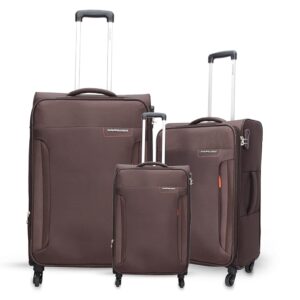 American Tourister Kamiliant Dual Wheels (Set of 3 Pc) Small Medium And Large 4 Spinner Wheel Softsided Strolly Luggage Trolley (Brown), 55 Cm, 64 Cm, 74 Cm Small, Medium, Large