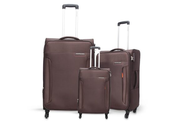 American Tourister Kamiliant Dual Wheels (Set of 3 Pc) Small Medium And Large 4 Spinner Wheel Softsided Strolly Luggage Trolley (Brown), 55 Cm, 64 Cm, 74 Cm Small, Medium, Large