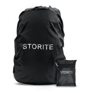 Storite Dust & Rain Cover For Standard Backpack With Pouch, Waterproof Dustproof Rain Cover Bag Elastic Adjustable For School, College,Office, Trekking Bags (30L-35L,Black)