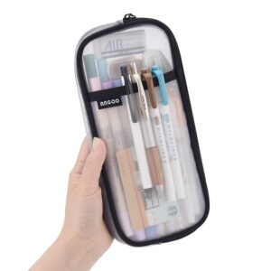 EASTHILL Grid Mesh Pen Pencil Case with Zipper Clear Makeup Color Pouch Cosmetics Bag Multi-Purpose Travel School Teen Girls and Boys Transparent Stationary Bag Office Organizer Box for Adluts(White