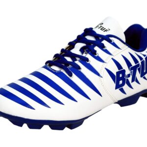 B-TUF Momenta Football Shoes Stud Boot Lightweight for Men Boys Kids Girls (White/Blue/Red)