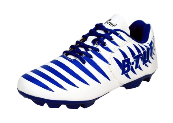 B-TUF Momenta Football Shoes Stud Boot Lightweight for Men Boys Kids Girls (White/Blue/Red)