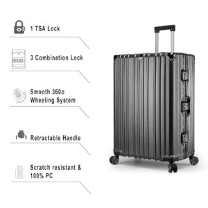 Polycarbonate Hard Case Zipperless Aluminium Frame Suitcase, 360° Swivel Double Wheel Luggage Travel Trolley Bag with TSA Lock (Set of 3 (22/26/30 inch-Grey)