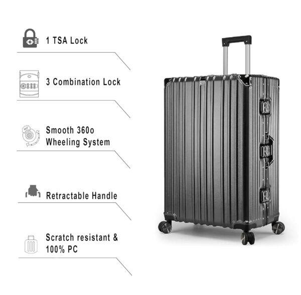 Polycarbonate Hard Case Zipperless Aluminium Frame Suitcase, 360° Swivel Double Wheel Luggage Travel Trolley Bag with TSA Lock (Set of 3 (22/26/30 inch-Grey)